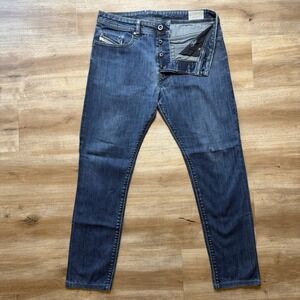 Diesel Buster Jeans Men 31x28 Blue Slim Tapered Stretch Dark Wash 0607A (Hemmed)